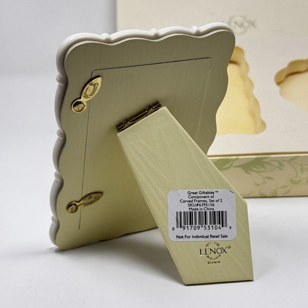 Lenox Cottagecore Picture Frame Set NIB White Porcelain Floral Rose 4x6 & Round